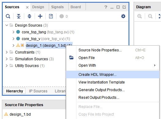 Create HDL Wrapper...を押す